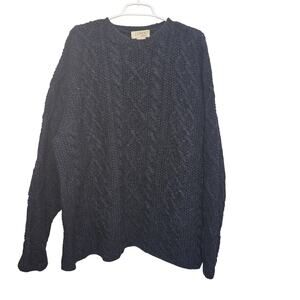 J.Crew Handknit 100% Wool Cable Knit Crewneck Sweater XXL Navy